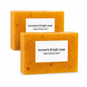 Turmeric Kojic Acid Bar Soap, Brightening Face and Body Cleanser for Dark Spots, Acne & Hyperpigmentation with Goat's Milk, Lemon Scent, 4 oz, Turmeric Bar Soap